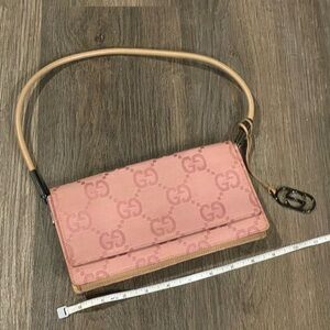 Gucci Pink and Tan Monogram Clutch